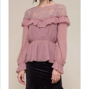 Lace and Ruffle Dotted Detail Top NWT